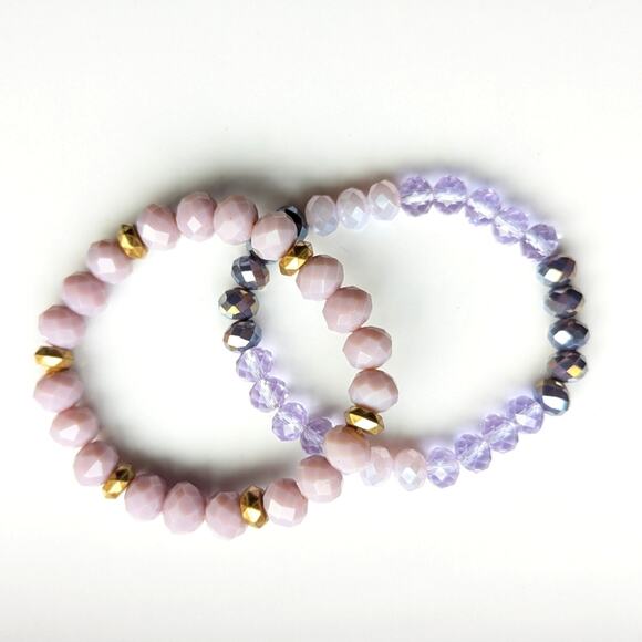 Rave Festival Faceted Crystal Glass Sparkly Purple Beaded Stretch Bracelets - Picture 1 of 4